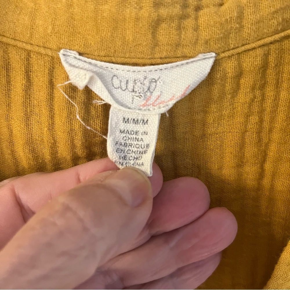 Cupio Textured 100% Cotton Mustard Yellow Tunic Top Sz M - Picture 7 of 9
